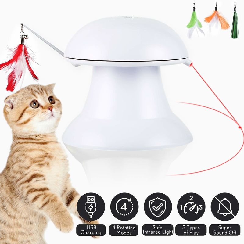 ABS Material Cat Laser Toy Interactive 2 In 1 Automatic With Moving Feather